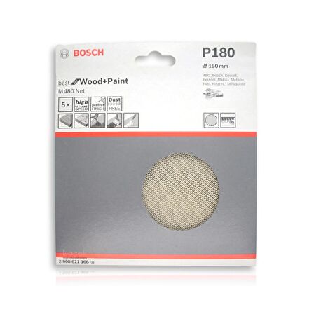 Bosch M480 Ağ Zımpara 150mm 180 Kum 5'li Paket 2608621166